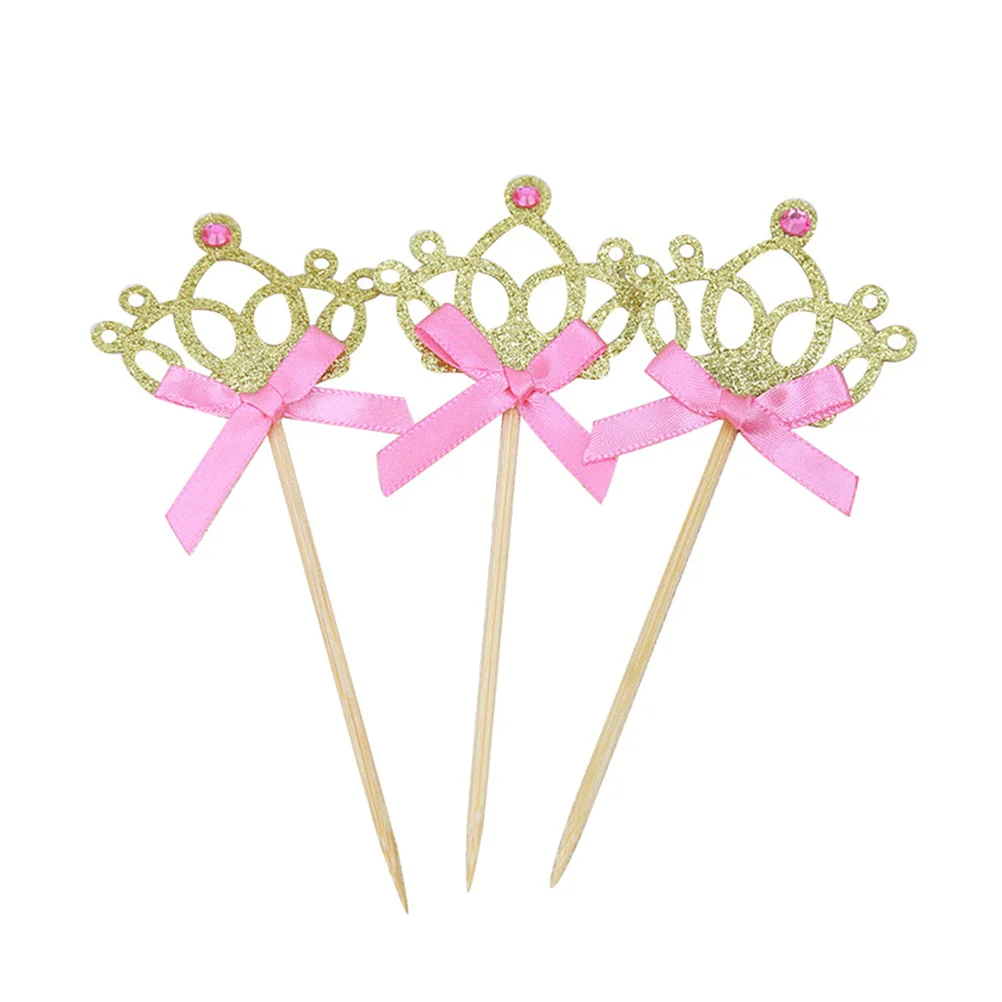 

20 Pcs Dessert Pick Birthday Cake Bowknot Cupcake Pick Baby Birthday Cake Decoration Decorative Tiara Cupcake Picks