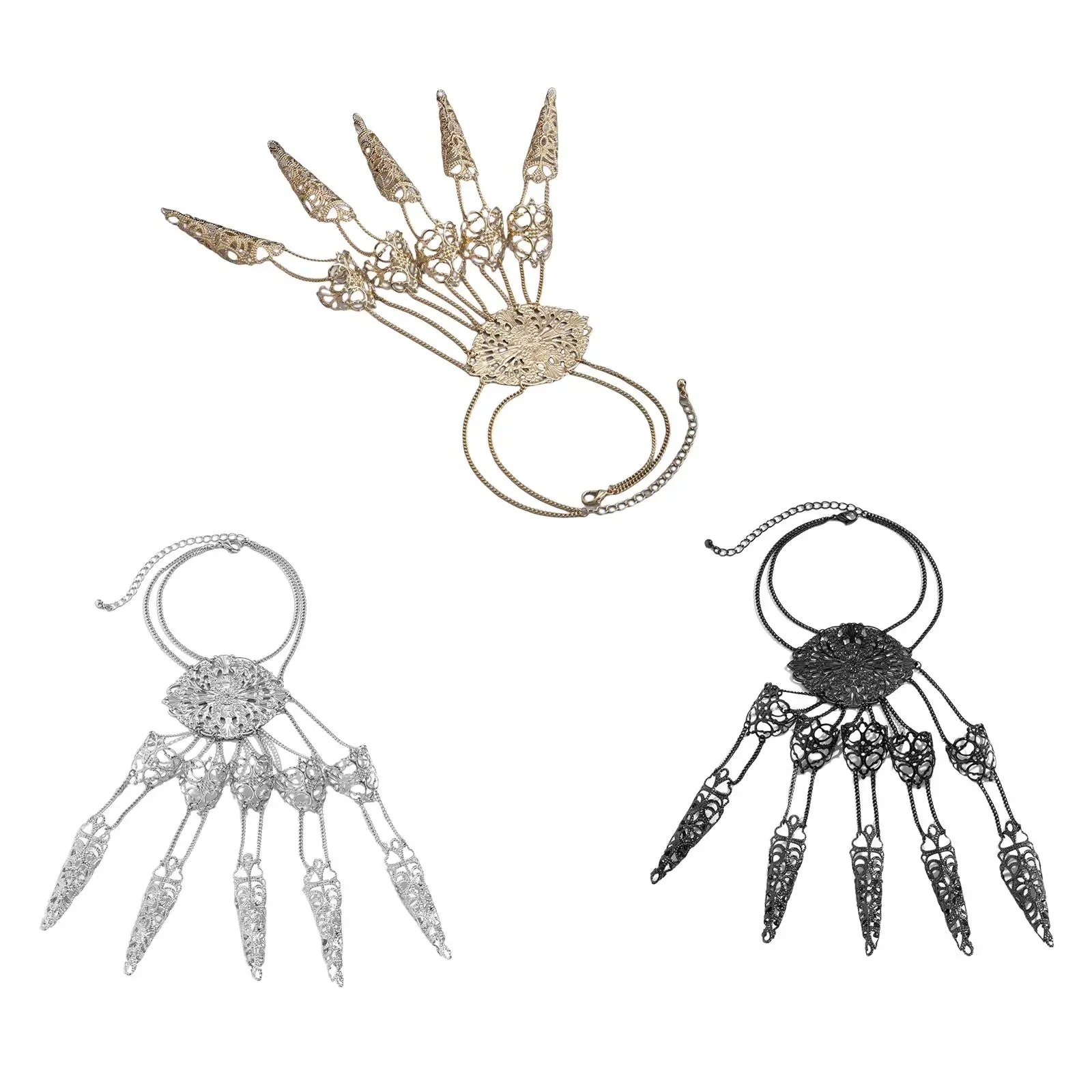 

Exaggerate Five Finger Nail Bracelet Jewelry Tassel Unique Eye Catching Fashion Punk Bracelet for Cosplay Costume Halloween Gift