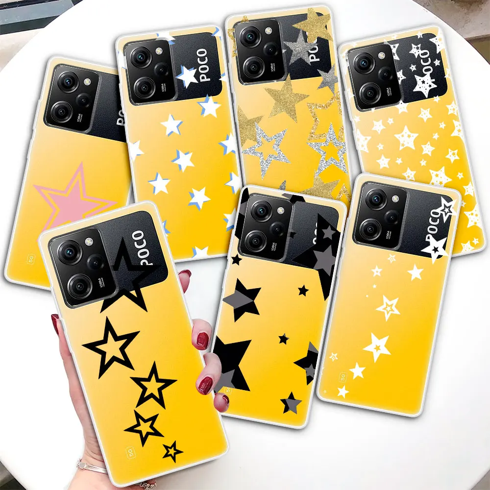 

Прозрачный чехол для Xiaomi Poco X5 X3 NFC M4 X4 Pro 5G Cases M3 F3 F2 M2 Pocophone F1, чехол для телефона из ТПУ со звездами и пятиконечными звездами