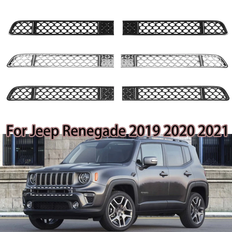 

Car Front Grille Mesh Insect Net Decoration Cover Trim Sticker For Jeep Renegade 2019-2021 Car ABS Chrome Exterior Accessories