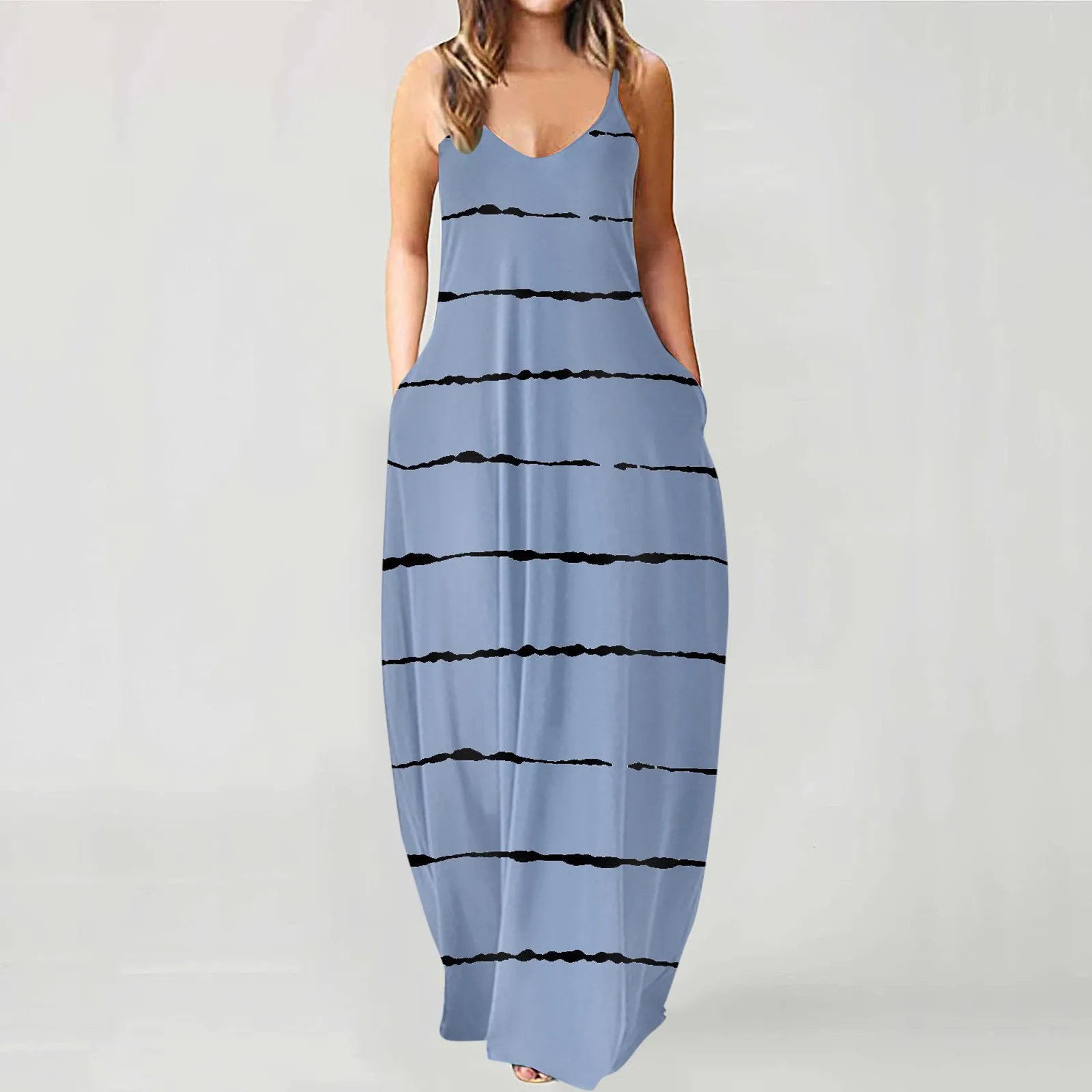 

Women's Fashion Summer Dress Vintage Print Long Women Sexy Deep V-Neck Lace-Up Dresses Sleeveless vestidos de verano mujer#15