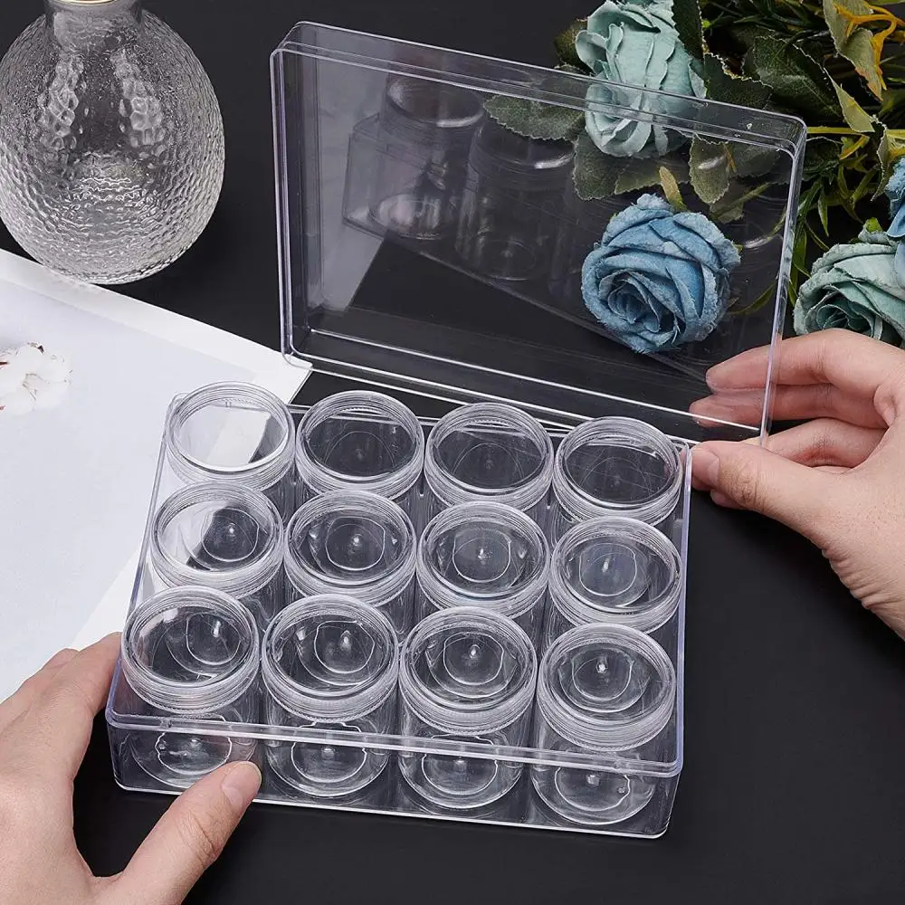 1Box 12pcs 20ml Clear Plastic Beads Jars Painting Accessories Storage Box Jewelry Supplies Small Crafts Parts Packaging Case