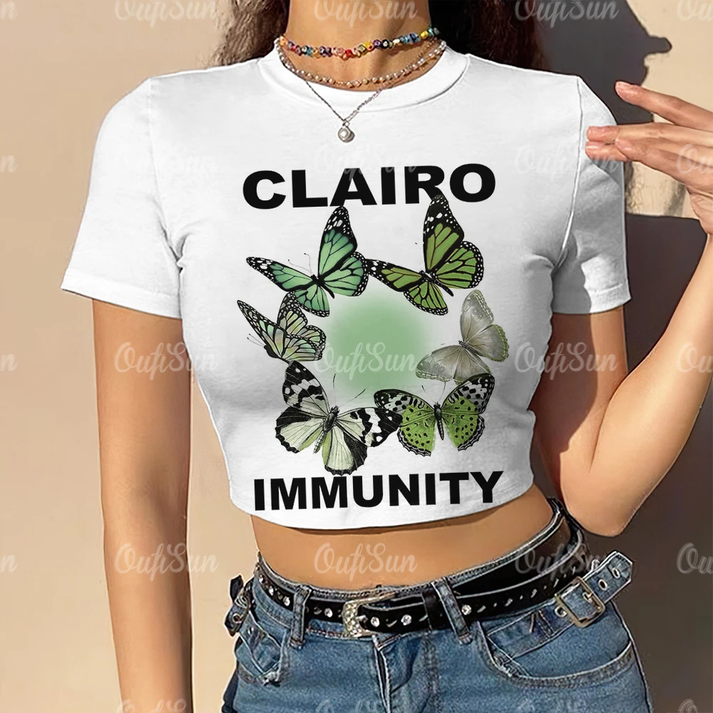 

Sexy Butterfly T Shirt for Girls Summer O Neck Short Sleeve Crop Top Y2k Fashion Printed Clothing Streetwear Casual Baby Tee New