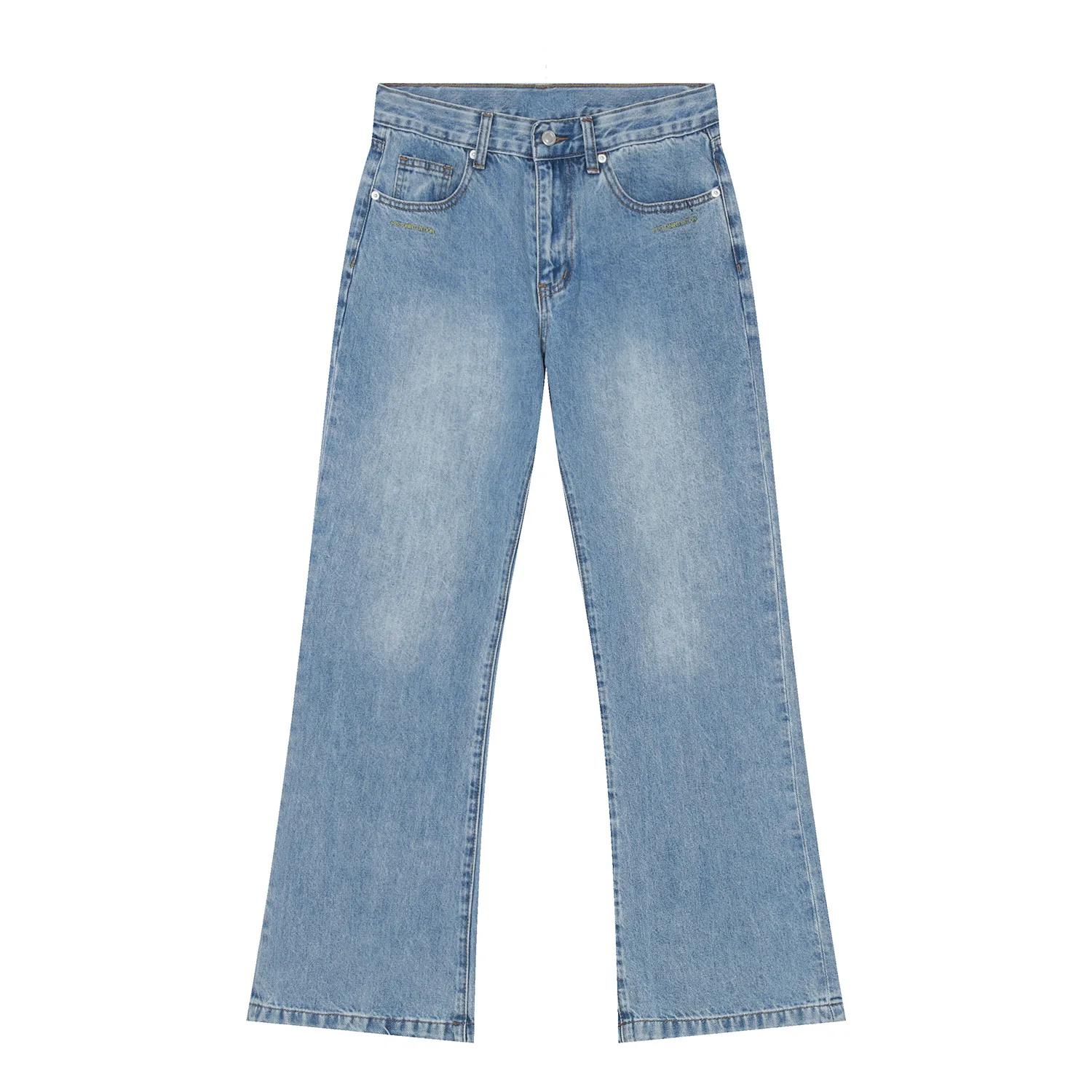 Four Seasons Men's Trousers Loose Solid Color Washed Waist Micro-Flare Jeans Men's Popular Street Men's Ins Hot Sale Baggy Jeans