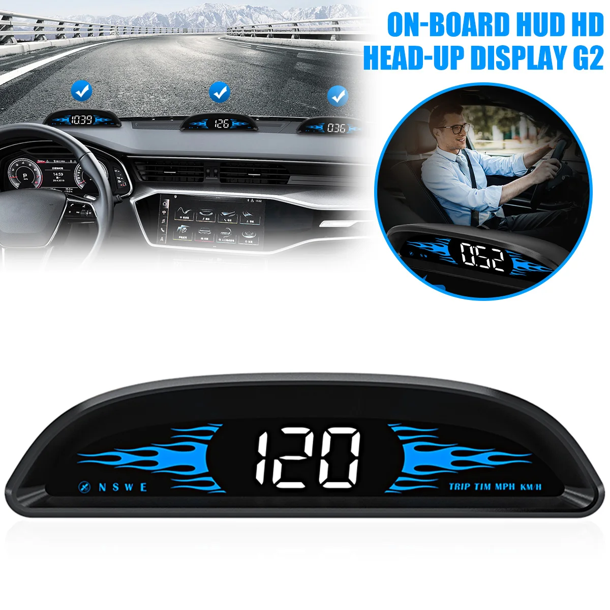 

G2 Car HUD with Overspeed/Fatigue Driving Warning Alarm and GPS Display Dirving Speed/Distance/Time/Direction/Satellite Car Head