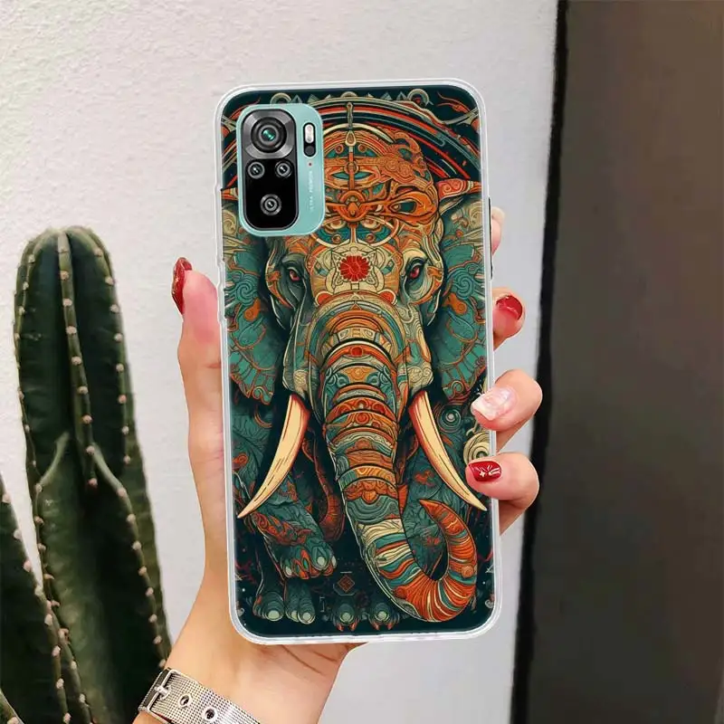Elephant Mandala Aztec для Xiaomi Redmi Note 10 9T 9S 9 8 Pro 8T 7 5 Чехол телефона Mi 12T 11T 10T 12 11 Lite Корпус Fundas