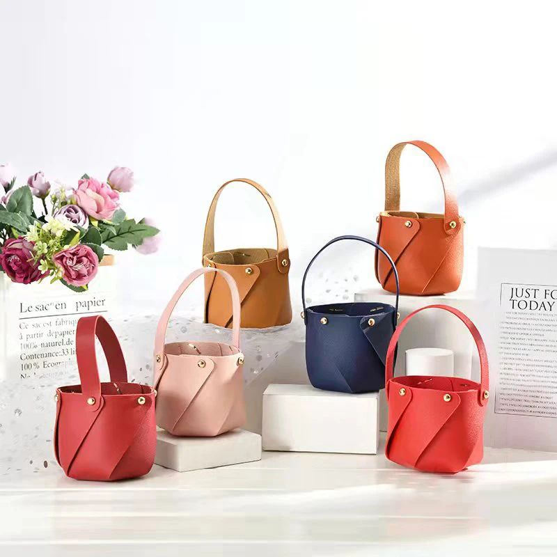 

Creative Colorful PU Leather Portable Bag Candy Basket Gift Small Box for Wedding Birthday Party Gift Jewelry Packing Pouches