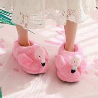 ins fashion flamingo house women fur slippers winter warm plush grils bedroom shoes cute cartoon flamingo pink slides onesize