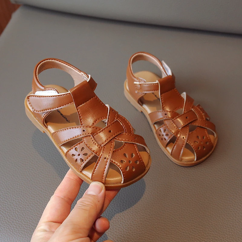 

Kids Shoes Boys Britain PU Peep-toe Toddler Girl Shoes Simple Versatile 2023 Summer New Children Casual Beach Shoes Breatheable