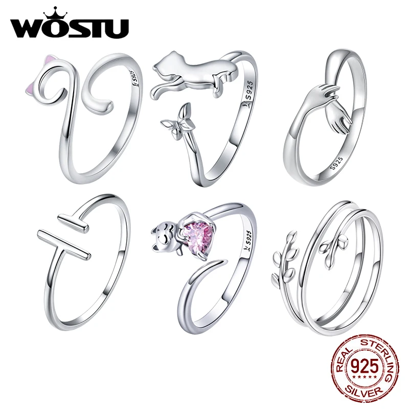 

WOSTU Solid Pure 925 Sterling Silver Cute Cat Finger Ring for Women Girl Band Rings Party Jewelry Gift For Girlfriend CQR341