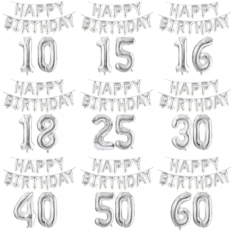 

Серебряные фольгированные шары в виде цифр и букв на день рождения, украшения для вечеринки для взрослых и детей 10, 11, 12, 14, 15, 18, 20, 25, 30, 35, 40, 50, 60 лет