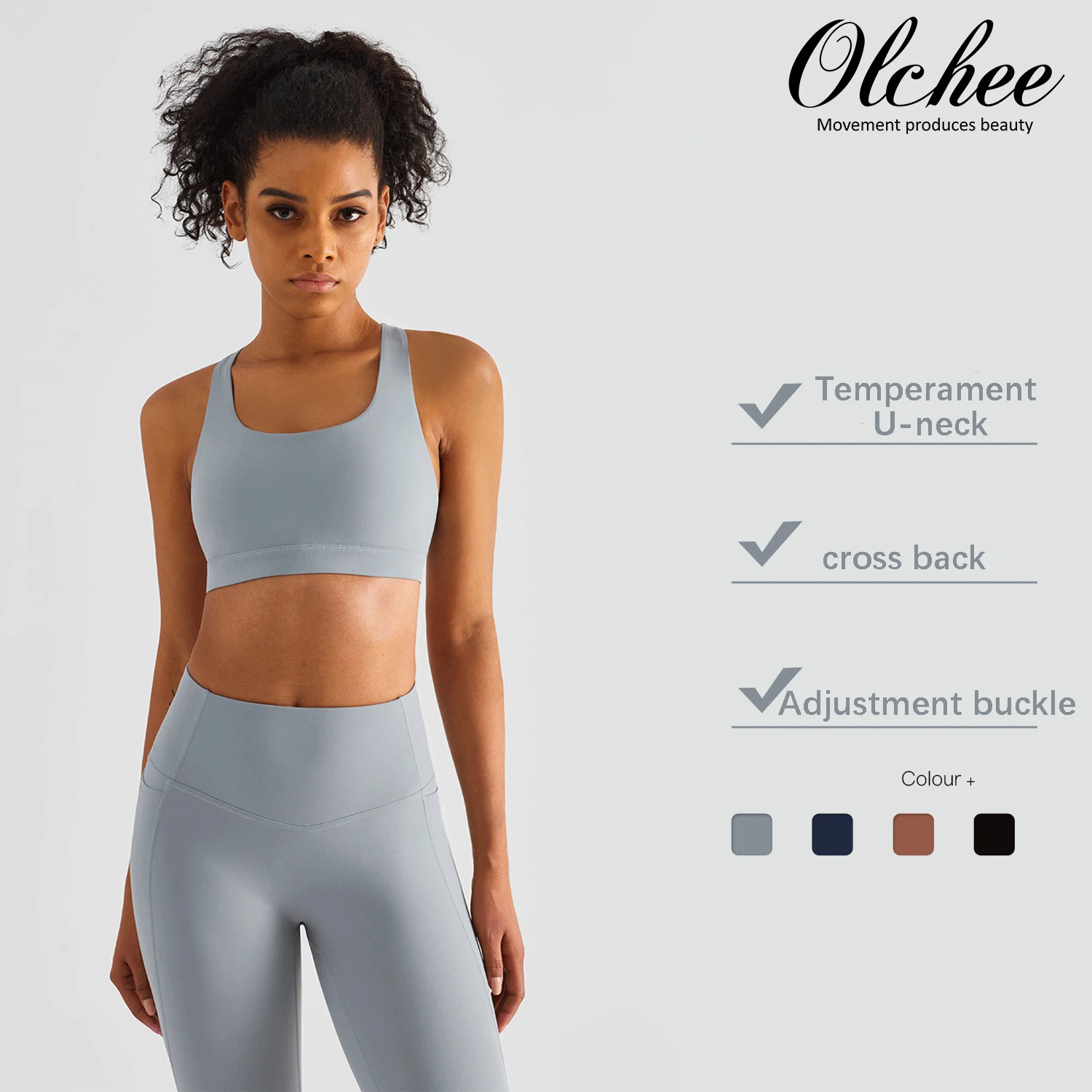 

OLCHEE Woman Naked Cropped Yoga Sport Bra Without Bones Gym Top Underwear Sets Fitness Seamless Buckle Cross Backless Sports Bra