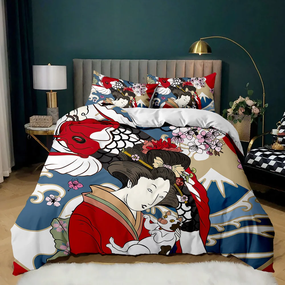 

Пододеяльник Koi Fish, украшение в японском стиле для спальни с мотивом культуры времени и кормления гейши, чудовища, для друзей, подарок на осень