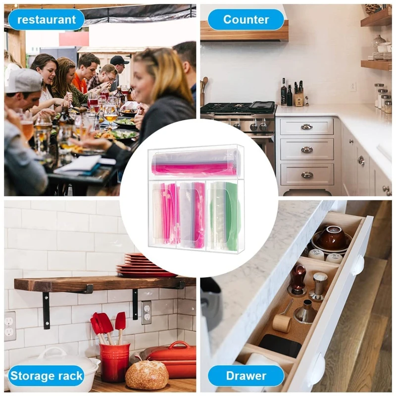 

Acrylic Bag Storage Box Dispenser Food Storage Bag Case Organizer