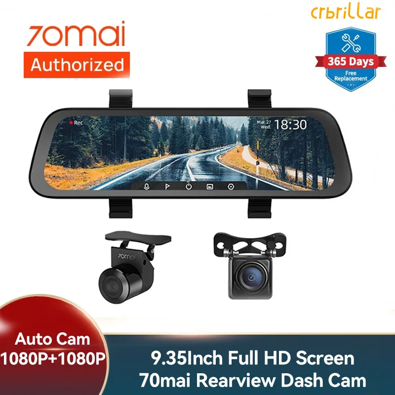 

9.35 Inch Full Screen 70mai Rearview Dash Cam Wide 1080P Auto Cam 130FOV 70mai D07 Mirror Car Recorder Stream Media Car DVR