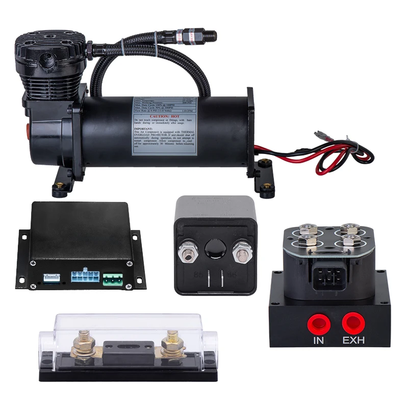 

Automotive air suspension electronic control part with 1/4 NPT compressor and 1 suspension solenoid valve and 1 set controller