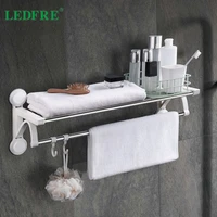ledfre punch free stainless steel suction cup toilet nail free plastic towel rack double pole double layer bathroom lf68005