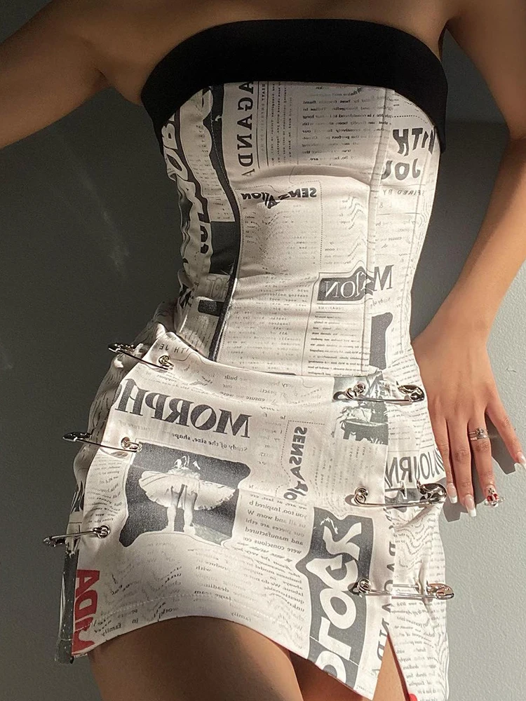 

Summer Women Mini Package Hip Skirt Casual Print Backless Tube Top Tank Tops Ladies Streetwear Sexy Slim Two Piece Sets Female