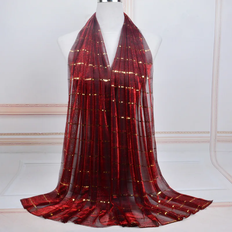 

Женский шёлковый шарф в полоску, с блестками, 180x70 см