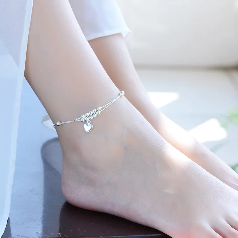 Fashion New Simple Ladies Anklet Love Peach Heart Anklet Silver Anklet Spot Wholesale