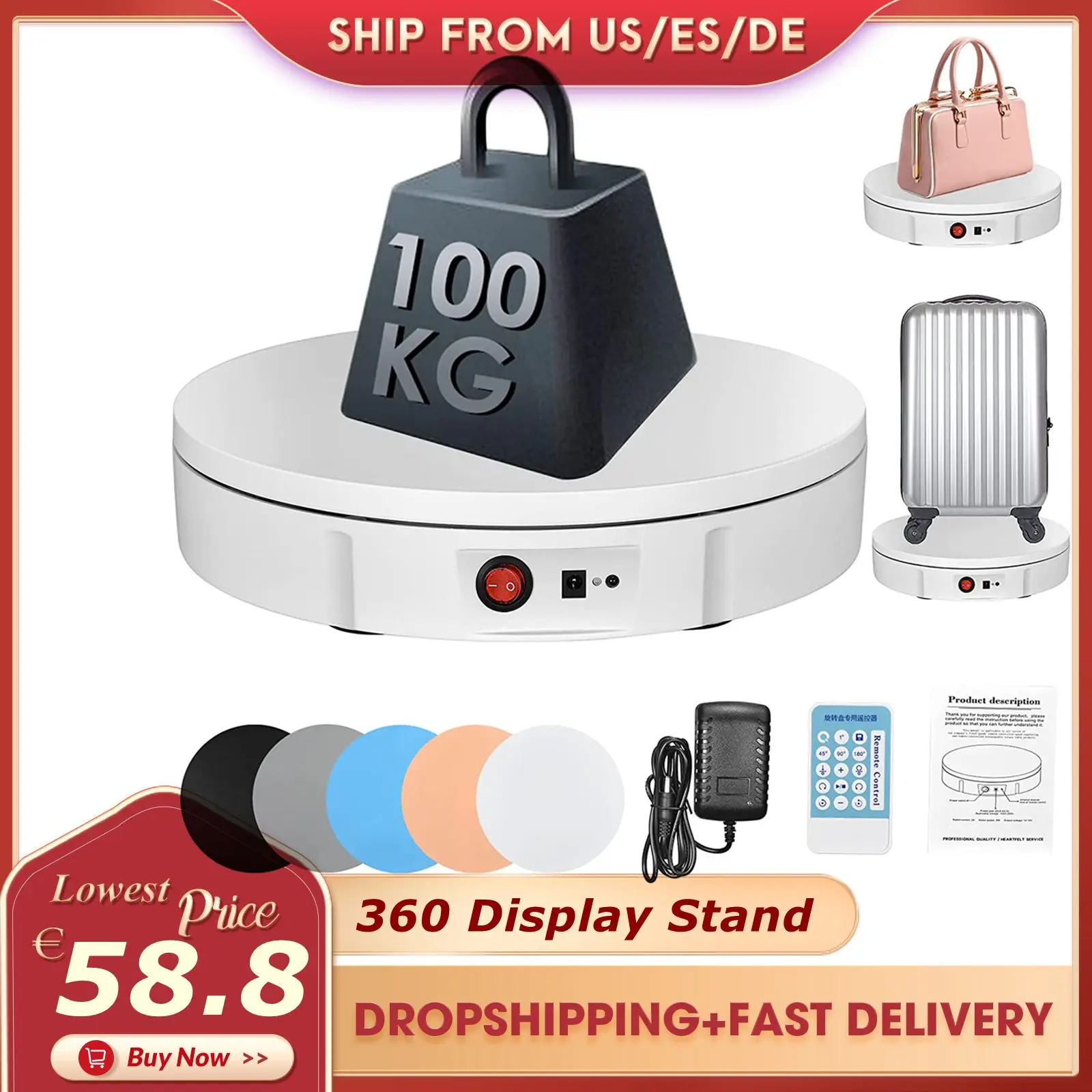 

Electric 360 Rotating Display Stand Jewelry Model Toy Watch Spinning Holder Base Rotating Platform Display Stand Turntable Stand