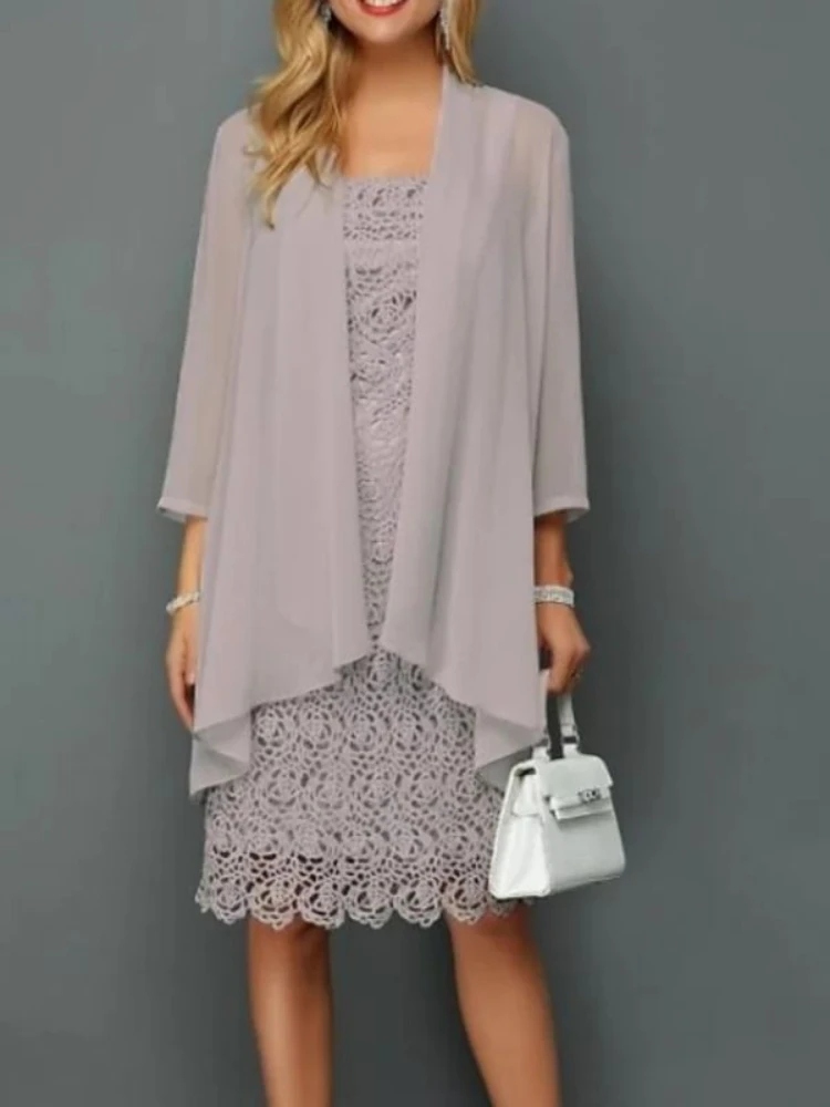 Платье женское шифоновое кружевное средней длины Элегантный Модный комплект из