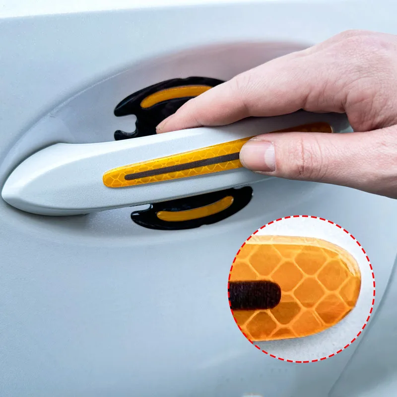 

8Pcs Car Door Bowl Handle Protective Sticker Carbon Fiber Sticker Reflective Anti-collision Protection Strip Auto Accessories