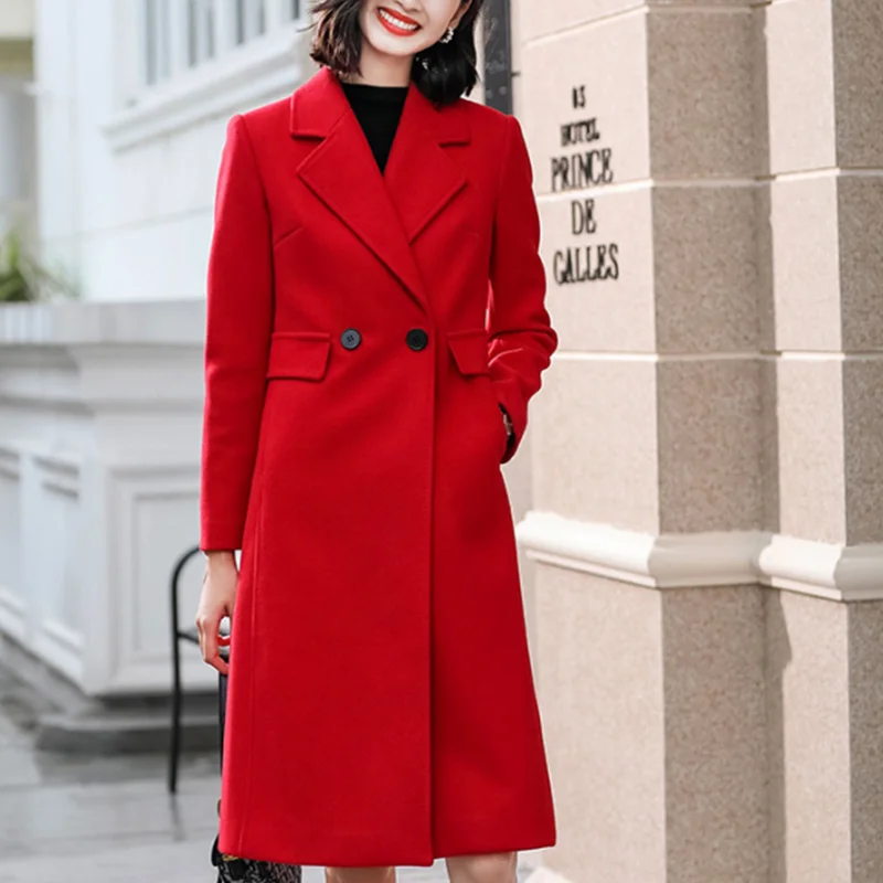 

2022 Autumn And Winter New Thickened Woolen Women's Coat Four-color Six-yard Long girls' Coat Casual Shopping