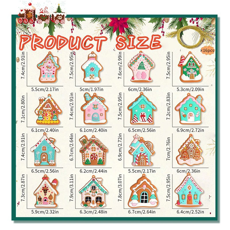 16 шт. подвеска в виде дома из ПВХ рождественская елка милый мини-рождественский