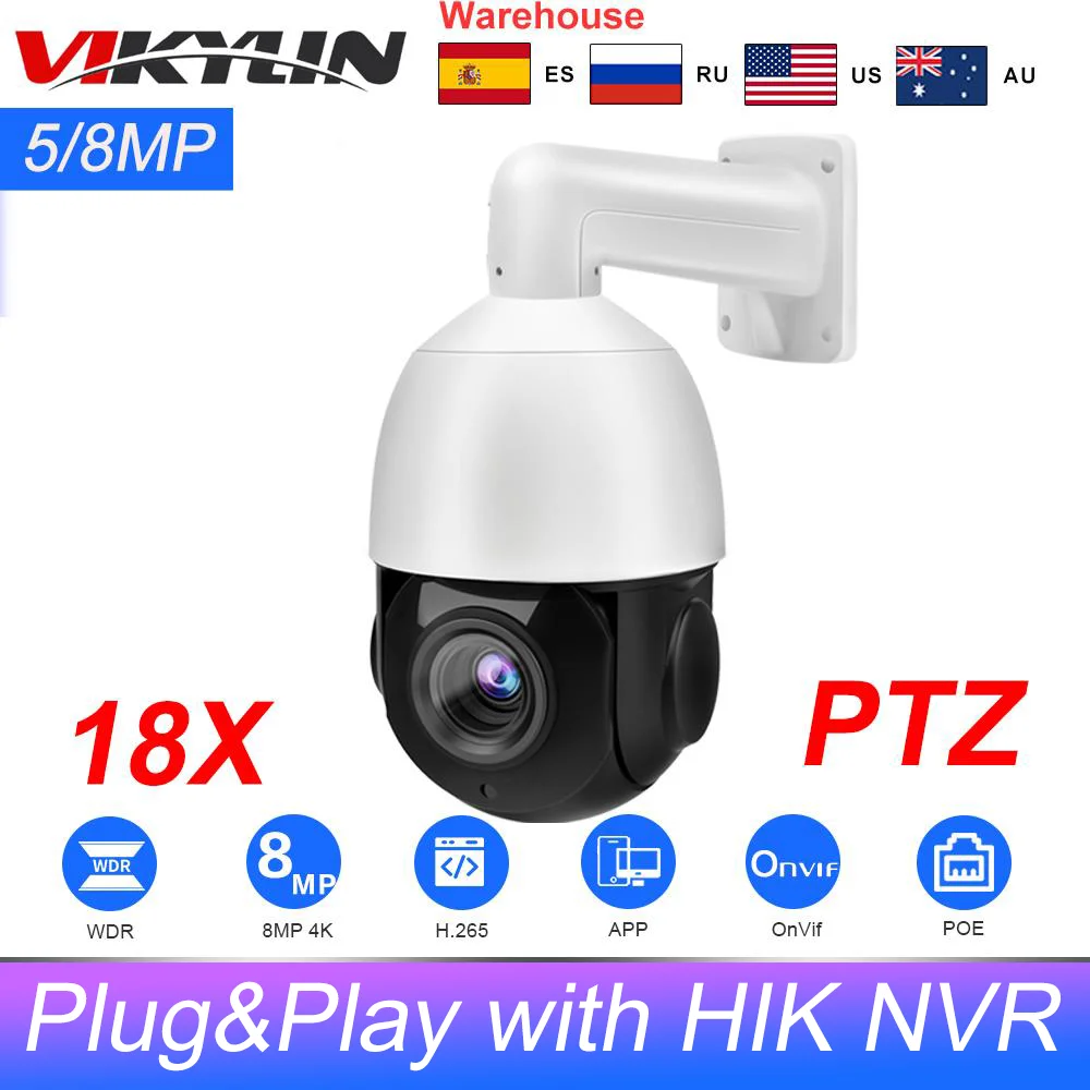 

Vikylin Hikvision Compatible 5MP 8MP PTZ IP Camera 18X Zoom 2-way Audio Auto-tracking Human Vehicle Detection Plug&Play HIK NVR