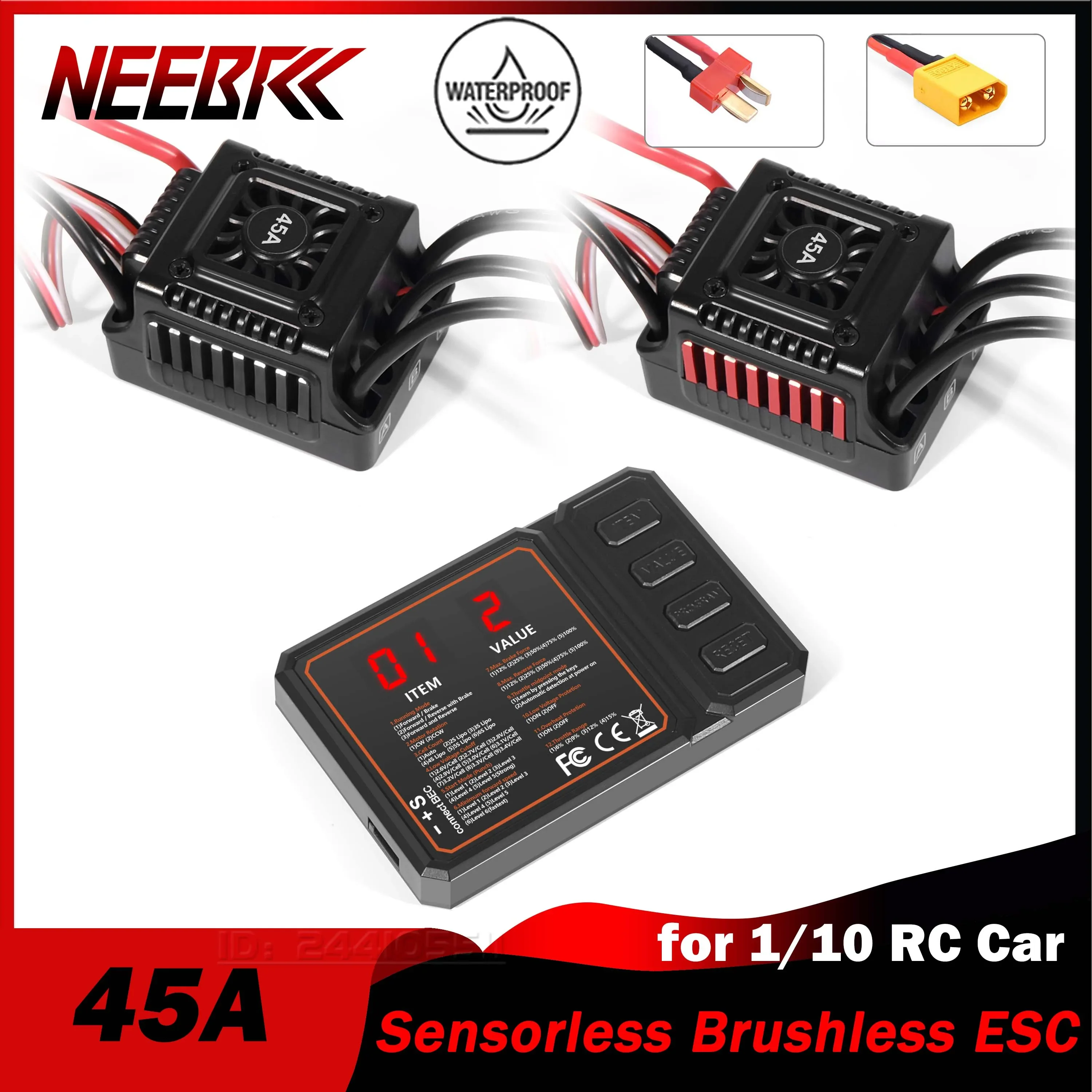 NEEBRC 45A Водонепроницаемый бессенсорный бесщеточный ESC BEC T/XT60 2-3S для 1/10 RC