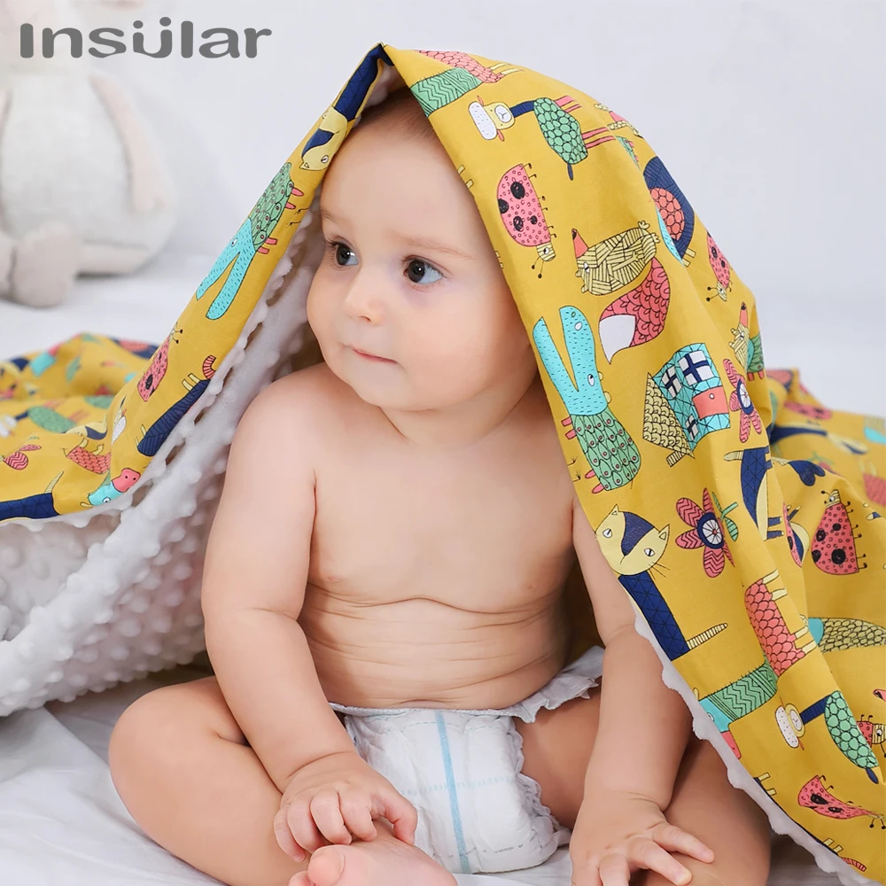 Insular Baby Blankets Warm Bubble Flannel Infant Swaddle Thicken Double Layer Cartoon Stroller Wrap Newborn Baby Bedding Blanket