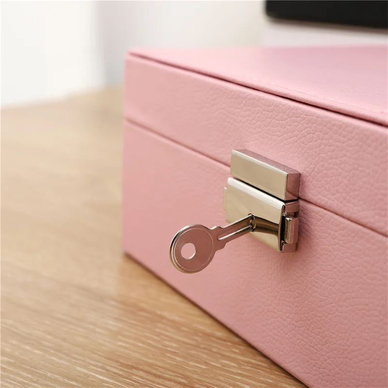 Two-layer have locking luxury PU leather jewelry packaging boxes earrings necklace gift box storage box jewellery box organizer