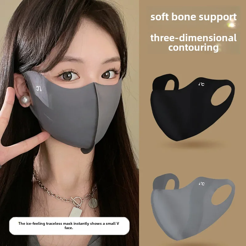 Бесшовная маска для лица 3D из ледяного шелка дышащая Летняя женская с УФ-защитой