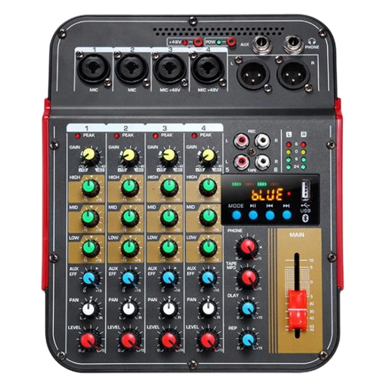 

Digital 4-Channel Audio Mixer Console Mixing Console Built-In 48V Phantom Power With BT Function-EU Plug