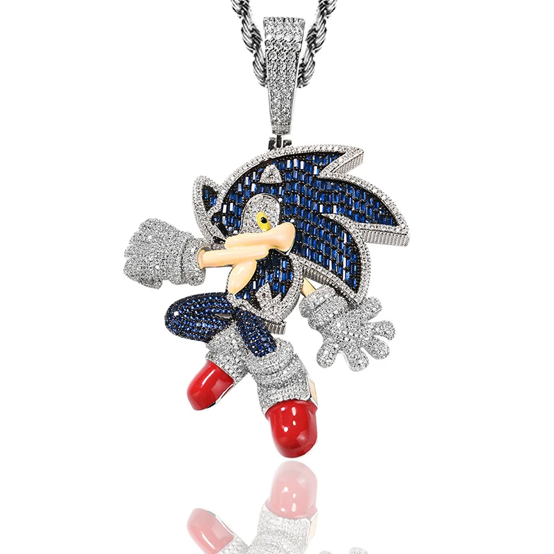 

Sonic the hedgehog Iced Out Diamond Necklace w 14K Gold Plated Pendant Jewelry Gifts Hip-Hop Jewelry for Kids Men Women
