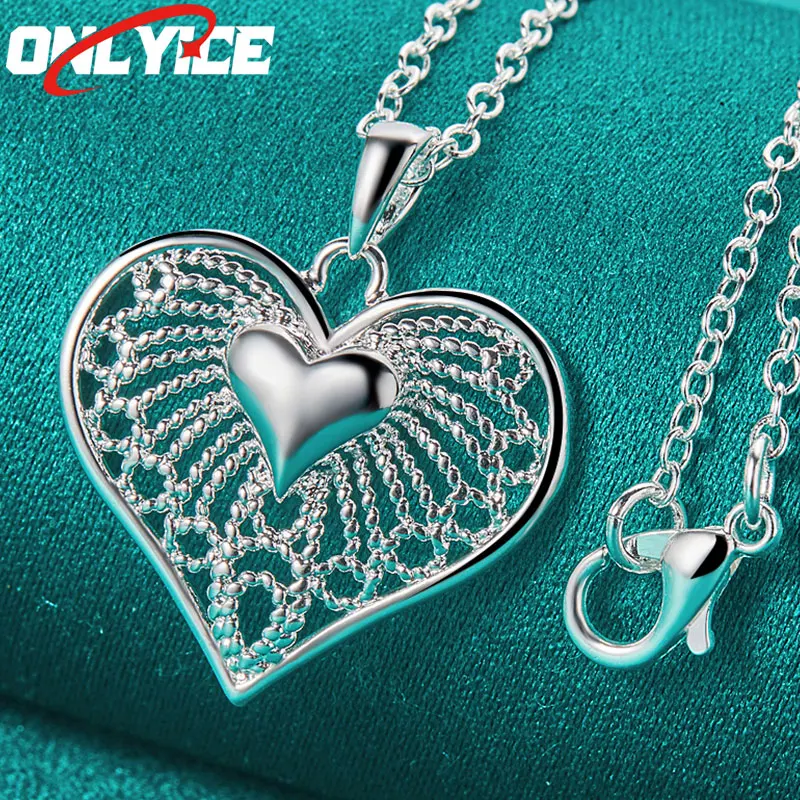 

925 Sterling Silver Mesh Heart Pendant Necklace 16-30 Inch Snake Chain Ladies Party Engagement Wedding Fashion Jewelry