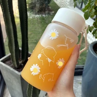500ml small daisy transparent plastic water bottles bpa free creative rope travel tea cup frosted water bottle with portable