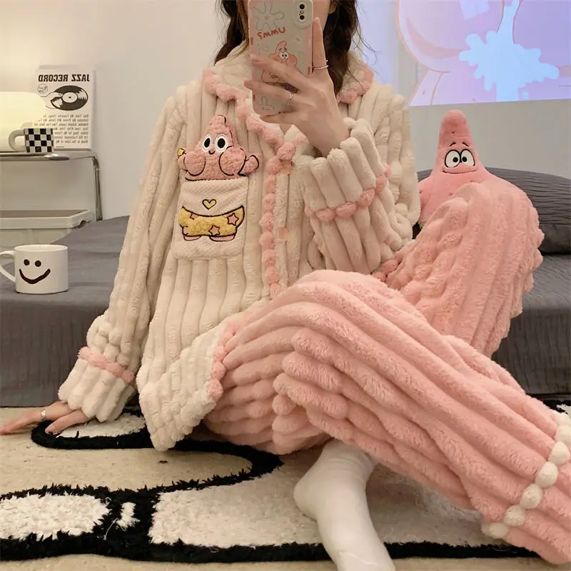 

Kawaii Sanriod аниме хобби Kuromi Cinnamoroll Коралловая флисовая Пижама женская осенне-зимняя утепленная и мягкая домашняя одежда