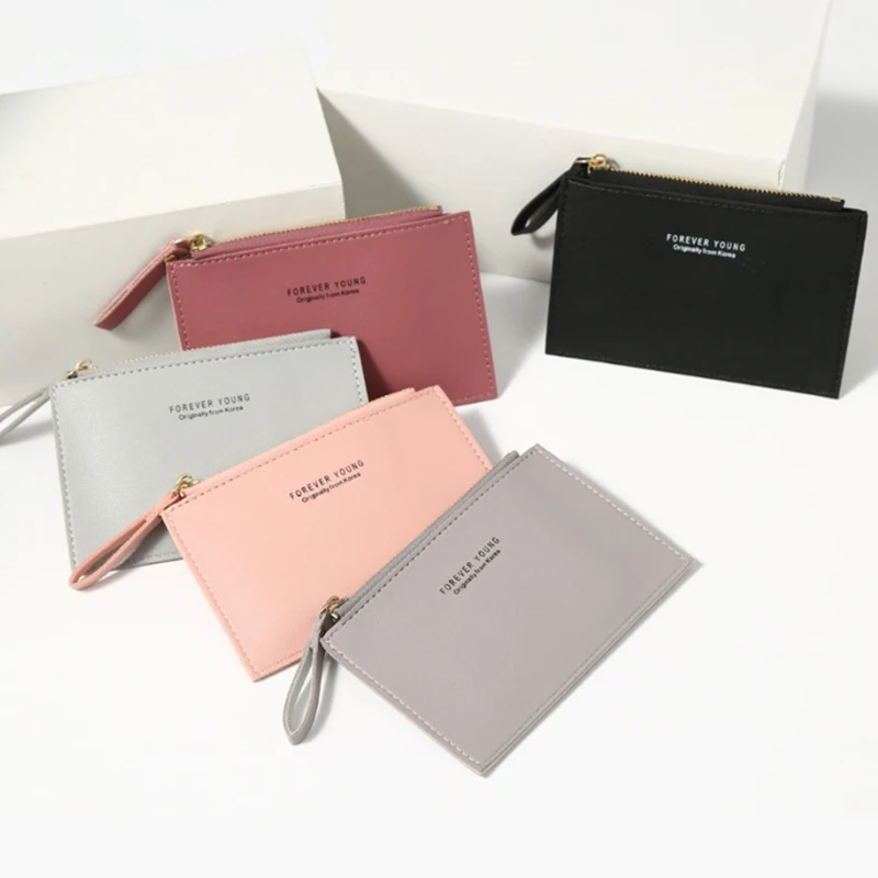 

PU Zipper Cash ID Card Credit Card Holder Women Solid Mini Card Case Men Business Name Card Holder Holiday Gift