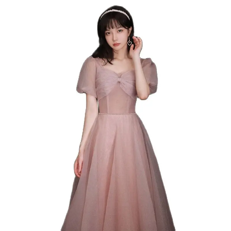 

Vintage Elegant Women's Evening Dresses Solid Color Square Collar High Waist Bow Draped Ruffles Tiered Lace Dress Birthday Gowns