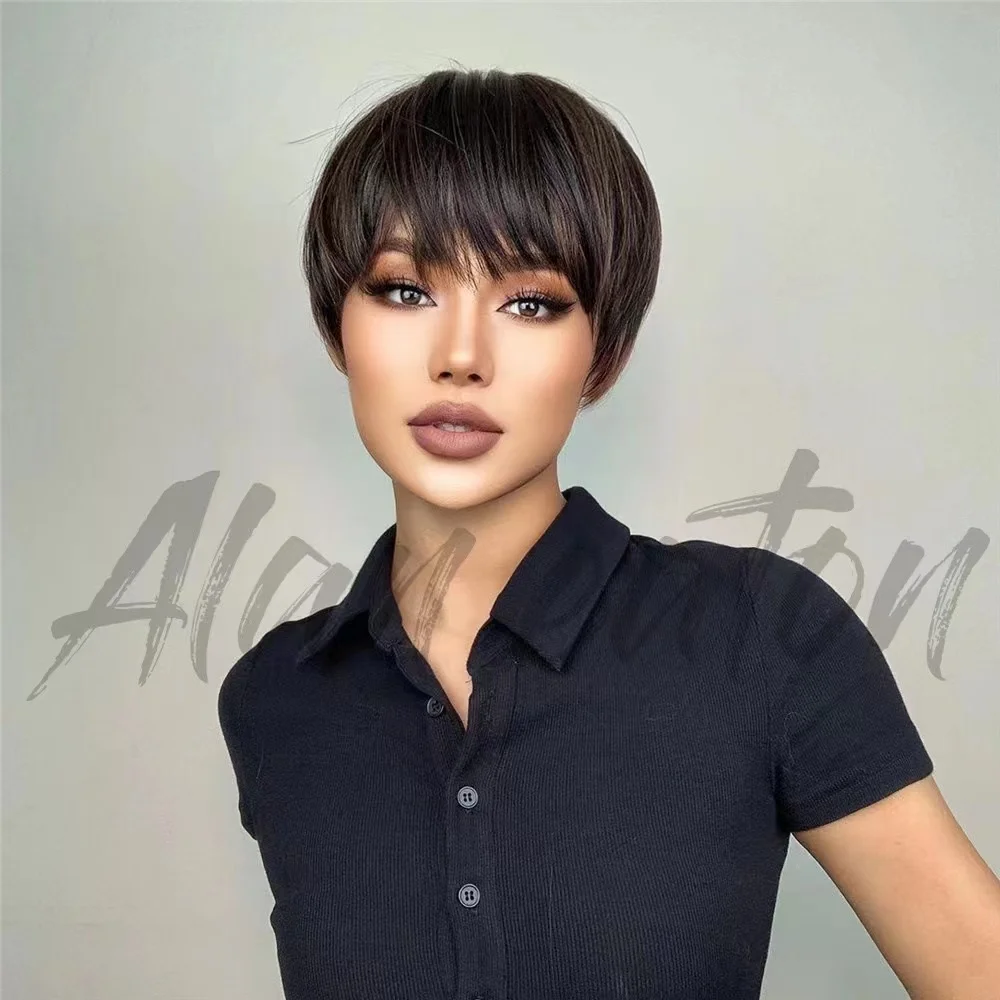 

Коричневые смешанные светлые натуральные короткие парики для женщин, модные женские короткие парики для вечерние