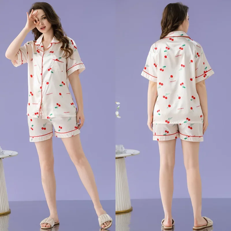 Милые женские летние пижамы с вишневым цветом высококачественная домашняя