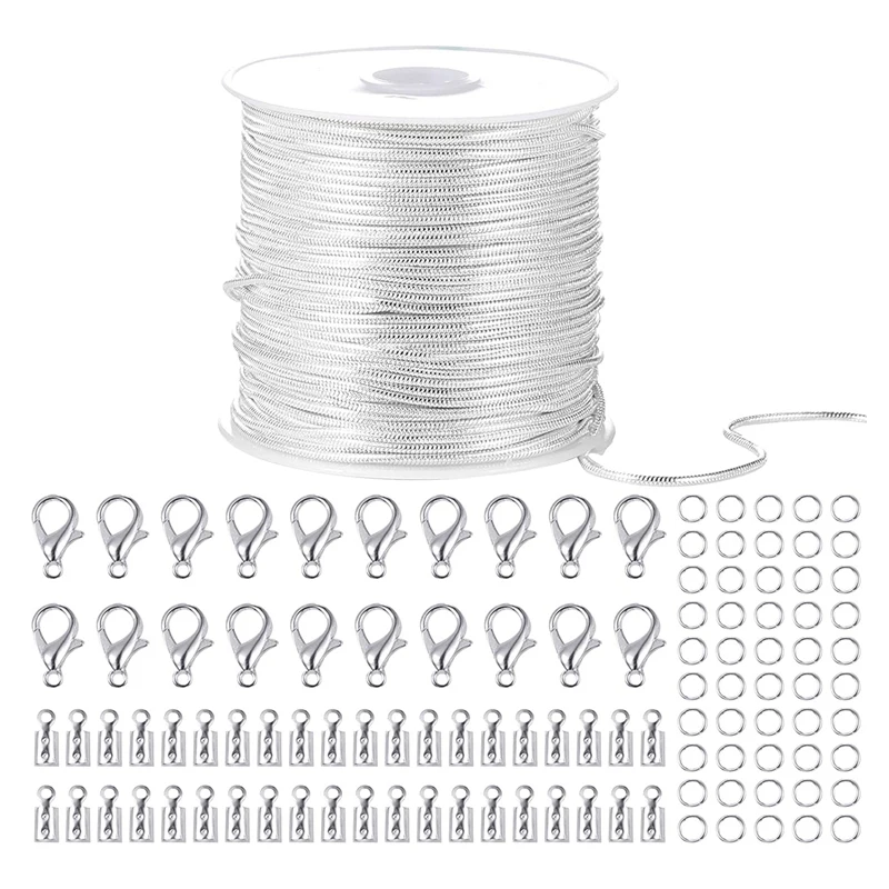 

33 Feet Snake Chains Link Cable Chain With 20 Lobster Clasps 50 Jump Rings And 40 Connectors Clasps For Jewelry Making