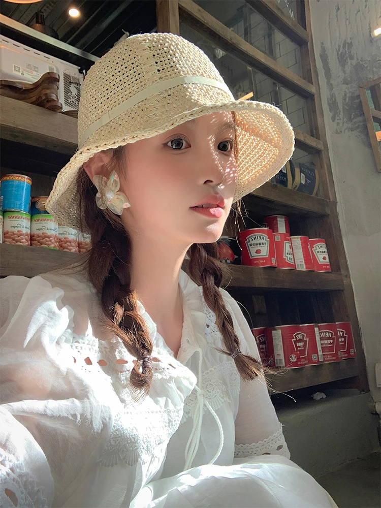 [Моя голова не круглая] тканая Рыбацкая шляпа женская летняя пляжная с большими