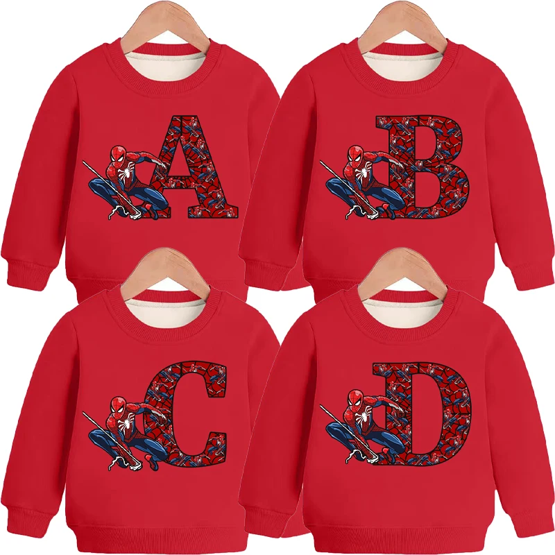 Marvels SpiderMans Boys Sweatshirts Children Hoodie Printed Letter Winter Warm Thickened Long Sleeves Clothes Gift Cartoon Anime