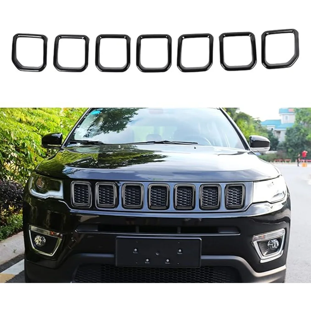 

Автомобильные 7 шт. вставки для передней решетки, накладки на рамку для Jeep Compass 2021 2022 2023 (черный)