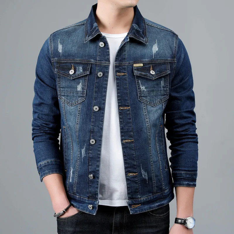 

2023 Spring New Men's Casual Cotton Denim Jacket Classic Style Fashion Slim Washed Retro Blue Jeans Coat Male Brand Clothing