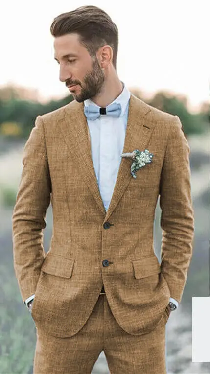 Мужские льняные костюмы пиджаки брюки комплект из 2 предметов формальные
