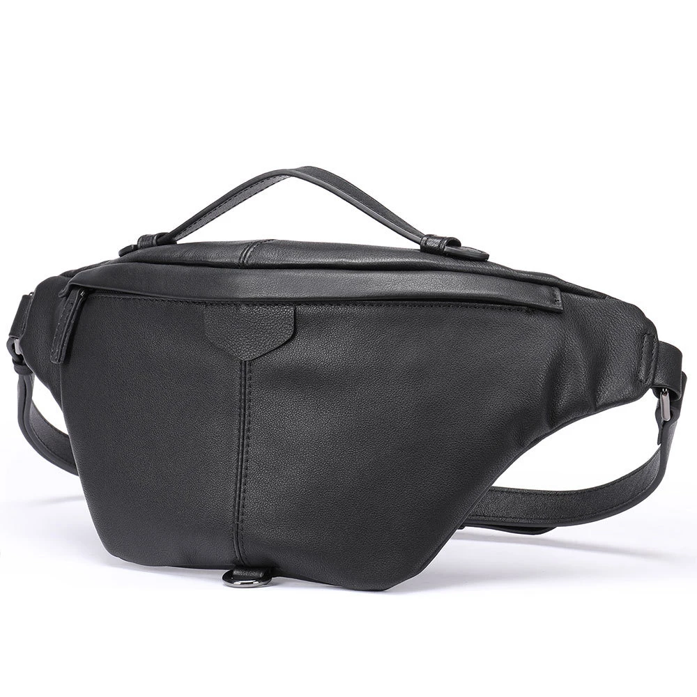 New Men's Black Leather waist bag Multifunction sling bag outdoor sport Crossbody bag L9078